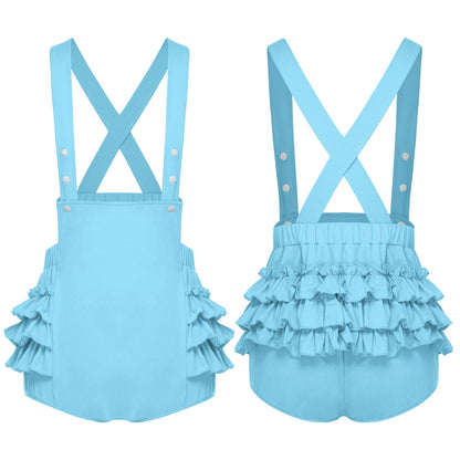 Women Ruffled Skinny Shorts Overalls Rave Dance Party Streetwear Elastic Waistband Adjustable Strap Suspender Short Bib Rompers