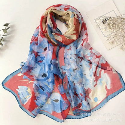 Floral Chiffon Scarf for Women - 160x50cm Silky Georgette, Lightweight  Summer Beach Wrap & Sun Protective Hijab