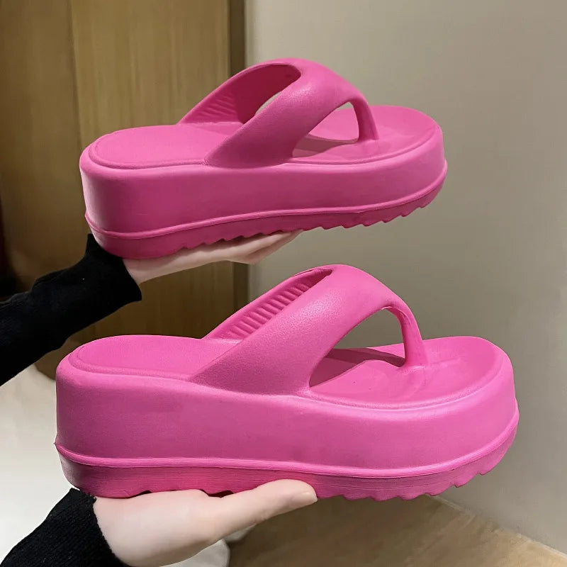 Kidmi Women Heel Sandals Women Heel Flip-flops Summer Thick Sole EVA Beach Slides For Women Fashion Soft Platform Cloud Slippers