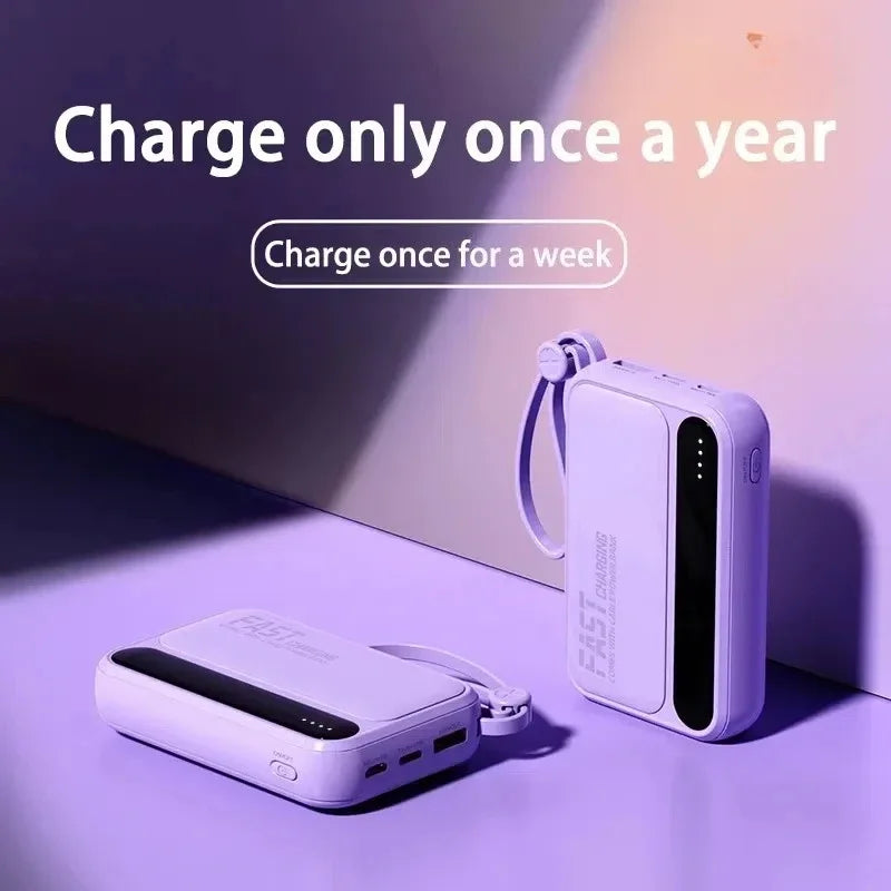 50000mAh Large Capacity Solar Power Bank 4 In1 Built in Cables Intelligent Digital Display Laser Light For Samsung Apple