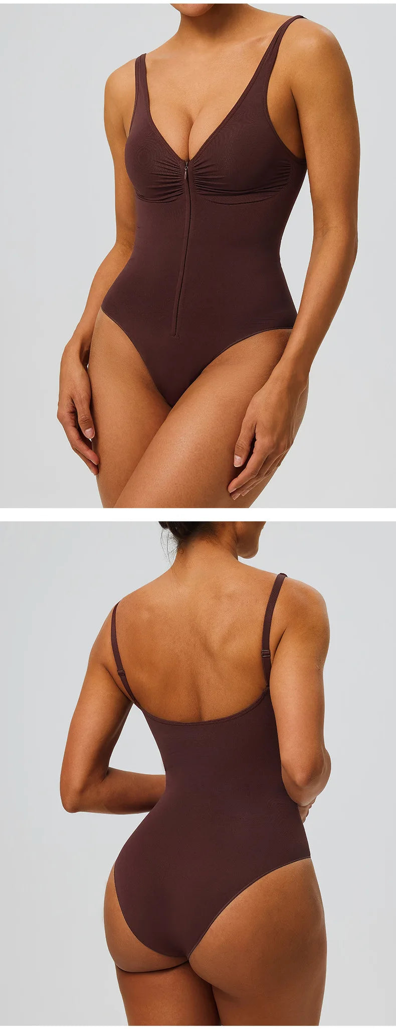 Seamless Bodysuit with Strong Compression Molding Abdominal Compression Underwear Straps Zipper One-Piece Shapewear Yoga Sets