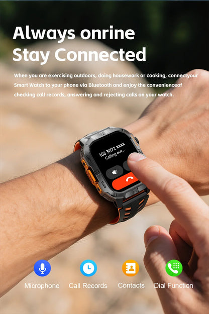 New Outdoor Military Men Smartwatch Equipped With GPS Sports LED Lighting, Compass, Wireless Communication IP68 Waterproof Watch