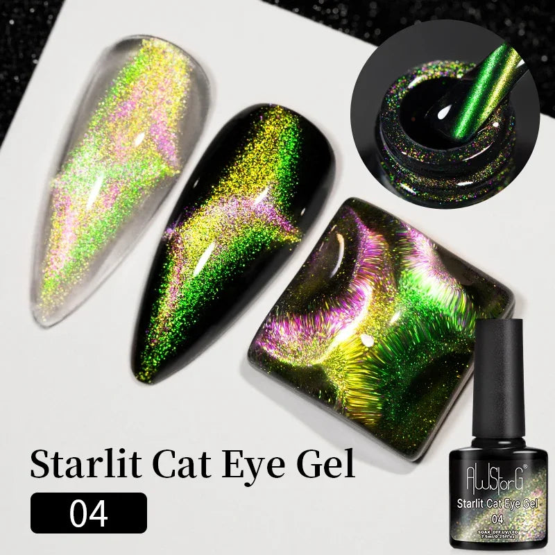 AWStorG 7.5ml Starlit Chameleon Cat Magnetic Gel Nail Polish Double Colors Semi Permanent UV Gel Varnish Need Black Base