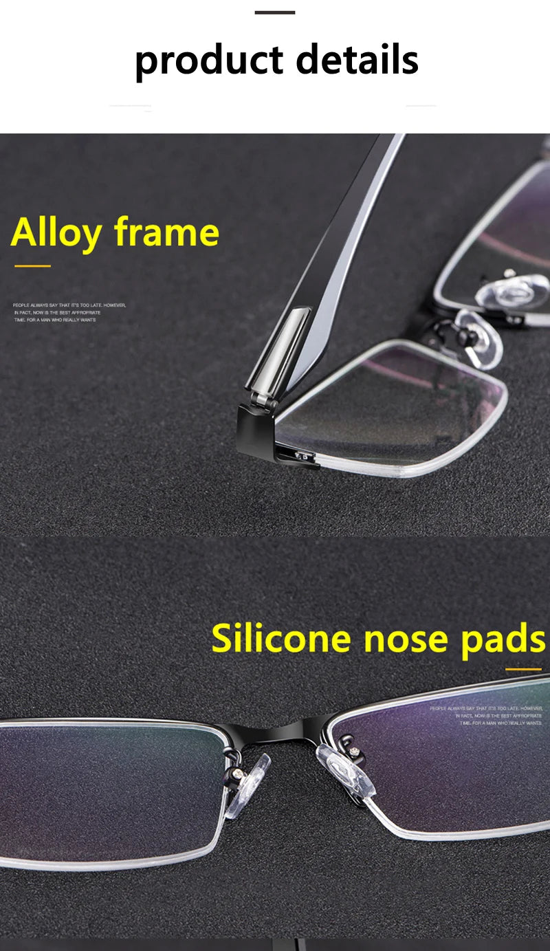 Smart Progressive Photochromic Reading Glasses Men TR90 Multi-Focus Anti Blue Ray Business Eyeglasses Fashion Half-Frame +2.5