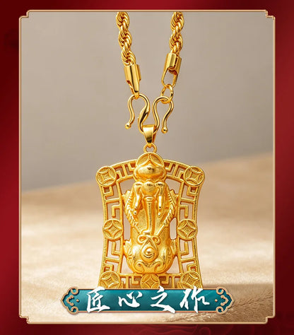 Business Simple Gold Swallowing Beast Square Pendant For Men And Women 24K Gold AU999, Calm Office Couple Accessory