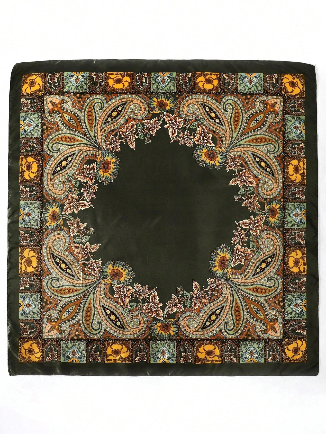 1pc Bohemian Print Faux Silk Satin Scarf Square Hijab New Elegant Floral Women Bandana Shawl Breathable Versatile Scarves