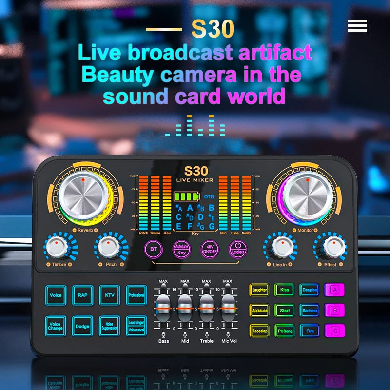 S30 DJ Mixing Effects Audio Mixer FUHAM S30 Live Sound Card Voice Changer for Live Streaming Music Recording