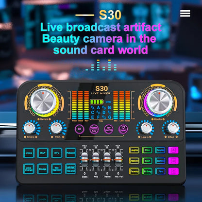 S30 DJ Mixing Effects Audio Mixer FUHAM S30 Live Sound Card Voice Changer for Live Streaming Music Recording