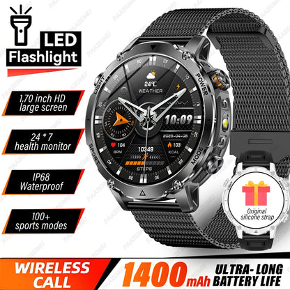 Brand+1400mAh Big Battery Smartwatch Men 1.7" AMOLED 200-Day Standby Swim Diving Waterproof GPS Military Tactical SOS 100 Sports