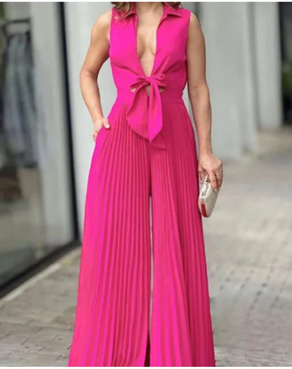 Women's Sleeveless Bodysuit Loose Wide leg pants Sexy V Neck Sleeveless Full Jumpsuits Fashion Casual Lady Streewear Overalls