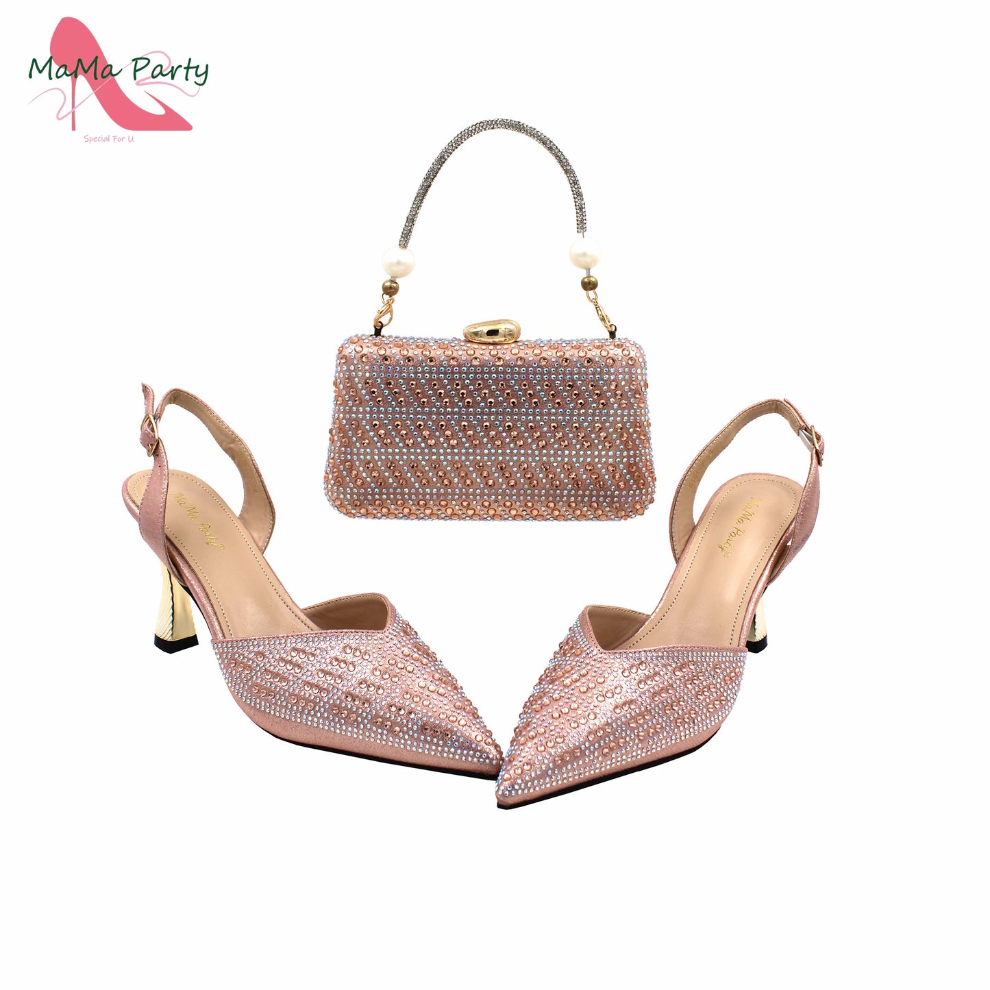 Peach Color New Arrivals Nigerian Women Shoes and Bag Set High Quality Super High Heels for Garden Party