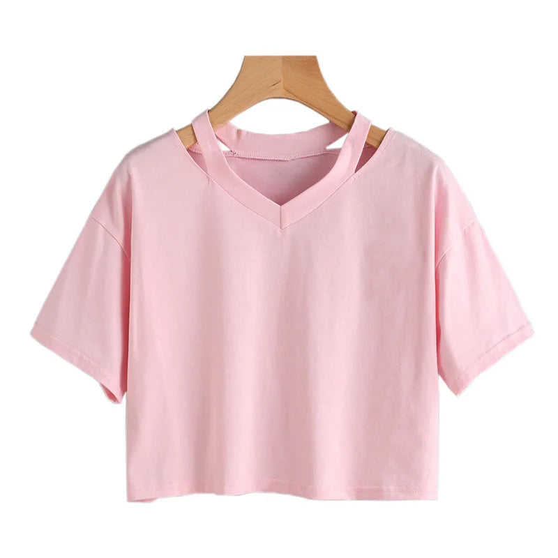 Y2k Crop Tops Women's Graphic Short Sleeve V-neck Cropped T Shirt 90s Vintage Tshirt Woman Summer Sexy T-shirt