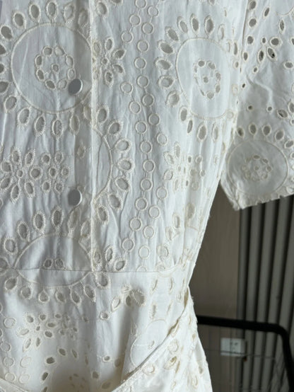 ETJ 2025 new  women's elegant fashion hollow embroidery cotton shirt lapel short-sleeved dress temperament long skirt