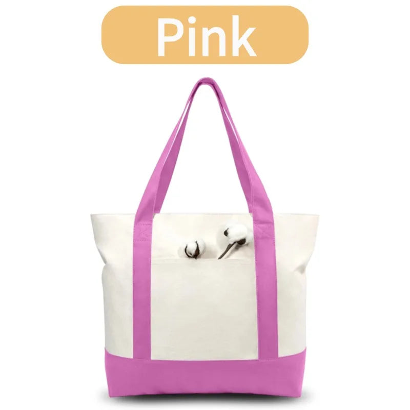 1/3/6PCS Heavy Duty Canvas Tote Bag with Front Pocket Blank DIY Reusable Grocery Shoulder Bag for Women Office School Beach