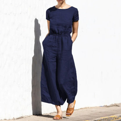 Jumpsuits Women New Summer Solid Color high-waisted Sleeveless Elastic Waist Casual Loose Temperament Rompers Clothing JYFS6542