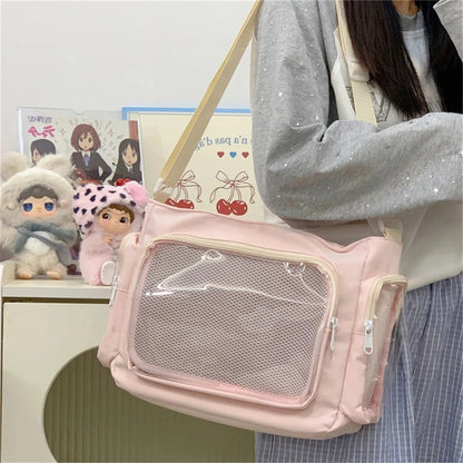 Trendy Transparent Simple Crossbody Bag for Girls Large Capacity School Shoulder Bag Comfortable and Versatile Texture Ita Bag