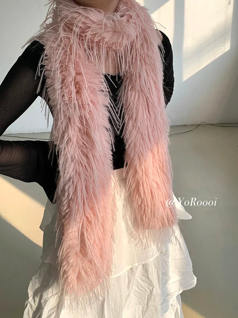 Winter Korean 200cm Long and Thick Scarf Fashionable Plush Long Strip Scarf Women's Imitation Mink Fur Y2K Girl Scarf for Warm