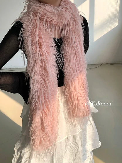 Winter Korean 200cm Long and Thick Scarf Fashionable Plush Long Strip Scarf Women's Imitation Mink Fur Y2K Girl Scarf for Warm
