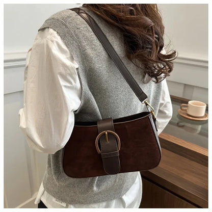 Woman Faux Suede Underarm Shoulder Bag Zipper Fastener Fashionable Cross Body Bags for Small Square Bag Suitable Daily Outfit