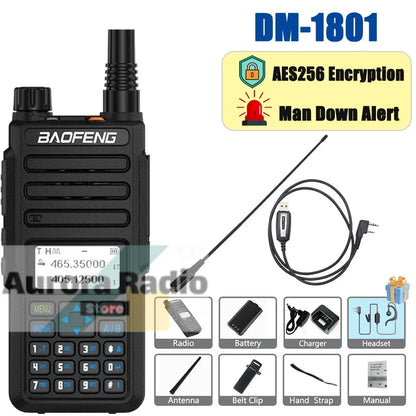 Baofeng DM-1801 DMR Walkie Talkie AES256 Man Down VHF UHF Digital & Analogy Dual Time Slot Roaming Recording 1024 Channel Radio
