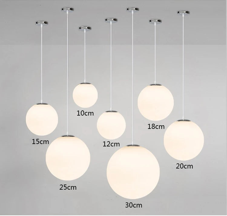 Gold/Black/silv Glass Ball Pendant Lights White Globe Hanging Lamps Bar Restaurant Deco Luminaire Bedroom Light E27 Pendant Lamp