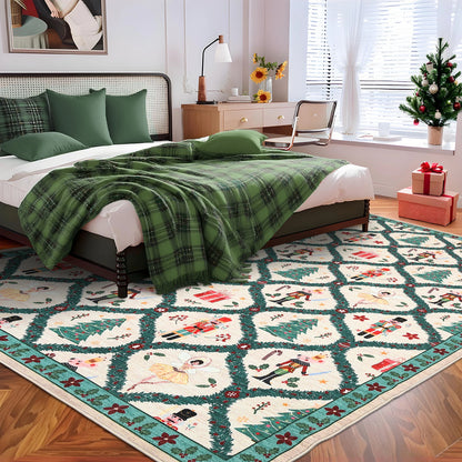 Christmas Nutcracker Area Rug Machine Washable Low Pile Non-slip Carpet for Bedroom Living Room