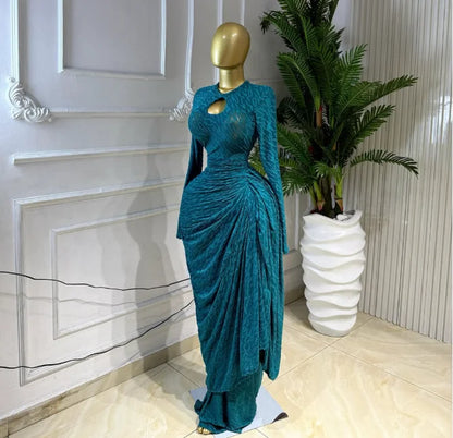 CM.YAYA Women O-neck Ribbon Ruched Long Sleeve Bodycon Maxi Long Dress 2026 Summer Sexy Birthday Party Vacation Trendy Dresses
