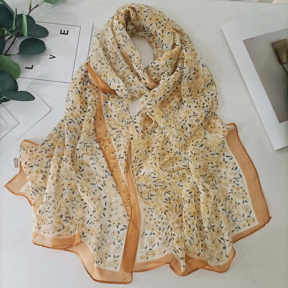 Small Flower Full of Stars Print Women Elegant Chiffon Georgette Bandana Scarf Summer Beach Sunscreen Thin Hijab Shawl
