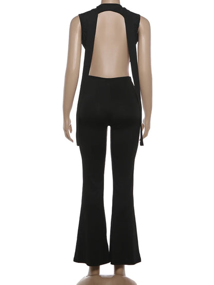Weird Puss Sexy Waistless Jumpsuit Women Ruched Metal Cross Hollow Bandage Coquette Midnight Workout Hipster Stretch Overalls