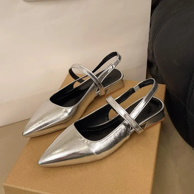 Luxury Summer Pointed Toe Women Sandals Fashion Singbacks Mules Shoes Ladies Elegant Low Heel Stripper Party Sandalias