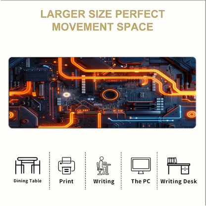 Large XXL Gaming Mouse Pad Desk Mat Keyboard Pad Orange Neon Circuit Board Cyberpunk Tech Pattern Print Laptop PC Gamer Office