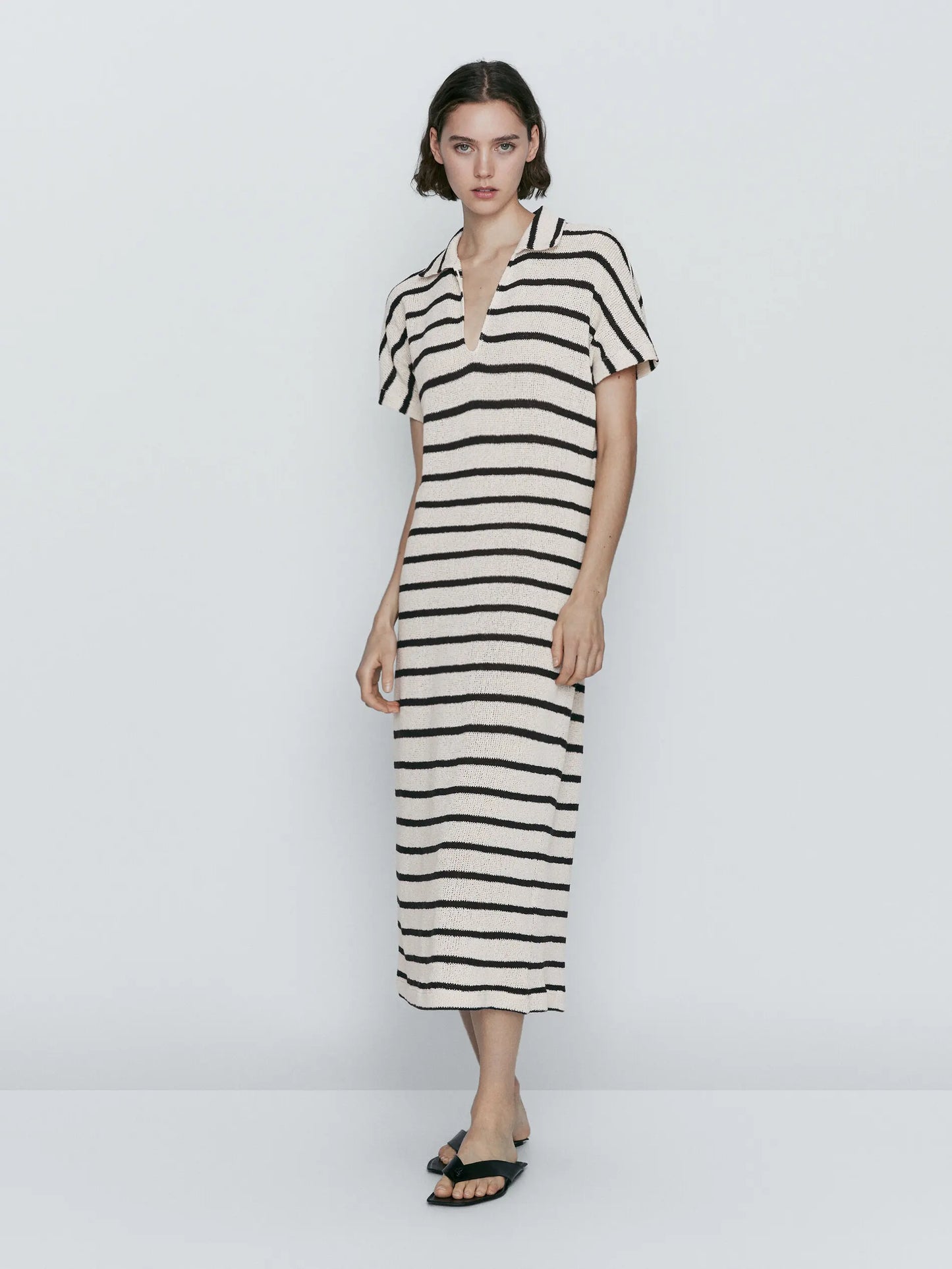 Ethereal Traf Md 2026 YAZHIMEI autumn new style of Women's casual fashion Cotton blend striped POLO neck long dress