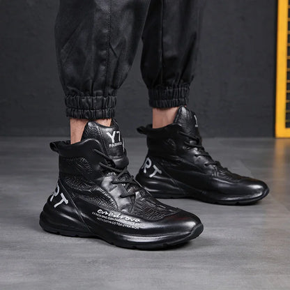 Genuine Leather Winter Boots For Men Crocodile Leather Casual Fleece Warm Shoes Motorcycle Punk Botas Male Loafer Hombre KK419