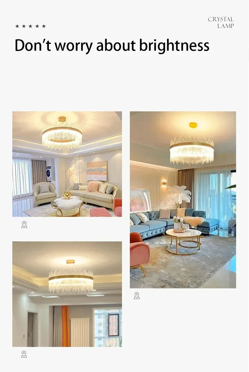 Modern Luxury Crystal Ceiling Chandelier Stainless Steel Living Room Lights Home Decor Dining Room Pendant Lamp Interior Bedroom