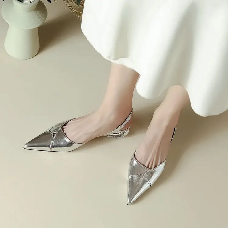 Sexy Pointed Toe Women Sandals Dress Heels Shoes Slingback Luxury Chunky Slippers 2024 Summer Flip Flops Pumps New Mujer Slides