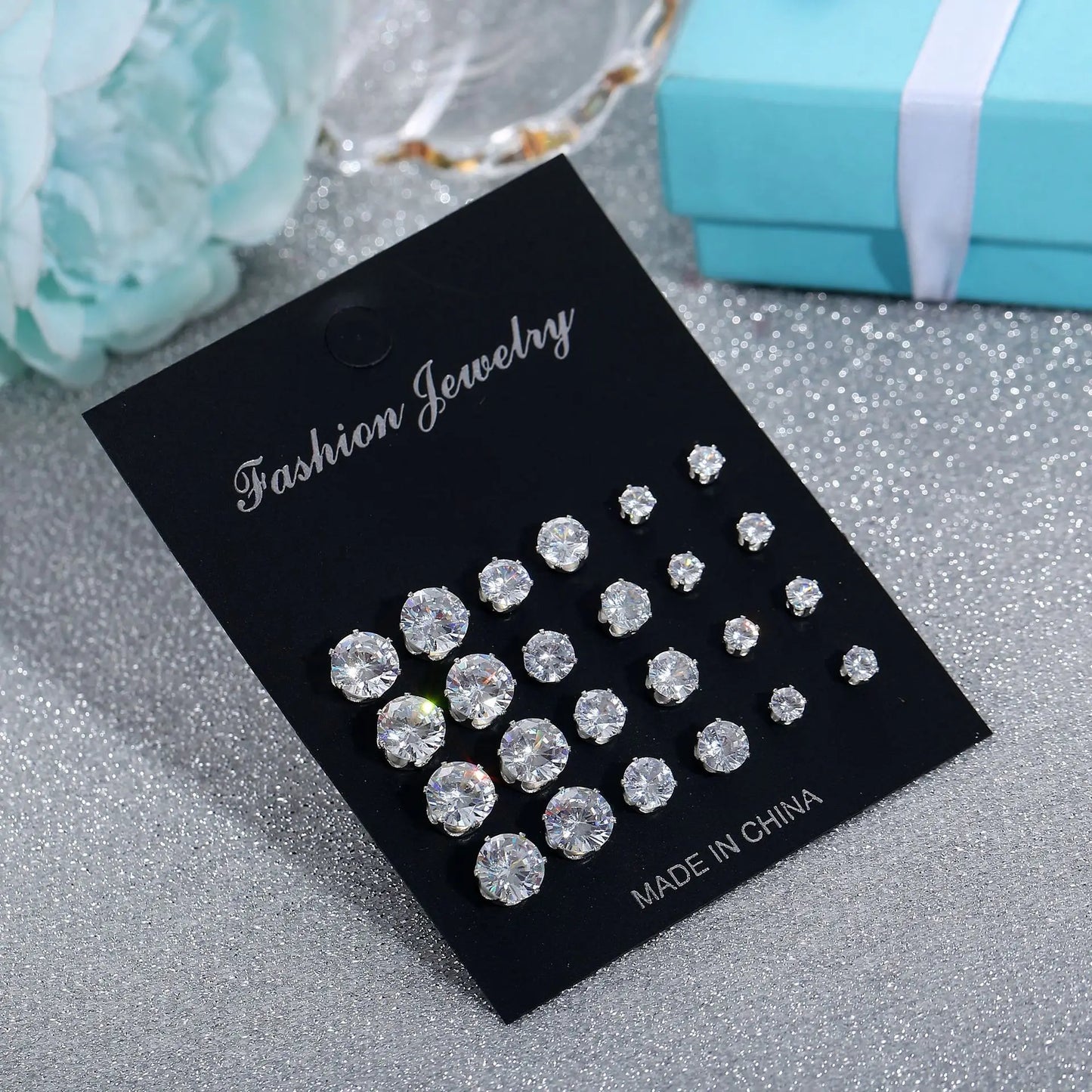 12 Pairs Of Stud Earrings Set Inlaid Round Zircon Elegant Ear Piercing Jewelry Decoration Party Favors for Men Women Daily Wear