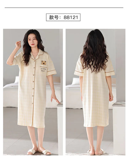 Newest M-5XL Women Short Sleeve Nightdress With Chest Pad Female Knited Cotton Nightwear Sleepdress