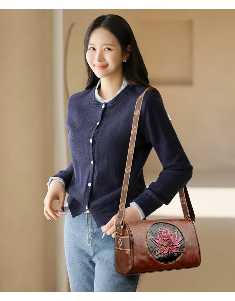 Casual Women Handbag Soft Leather Shoulder Crossbody Bags for Women 2024 New Fashion Print Ladies Messenger Tote Bag