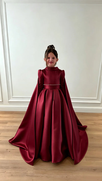 Luxurious White Sequin Beauty Pageant Dress With High Neck Long Sleeves A-line Tail Flower Girl Dress Toddler Princess Wedding