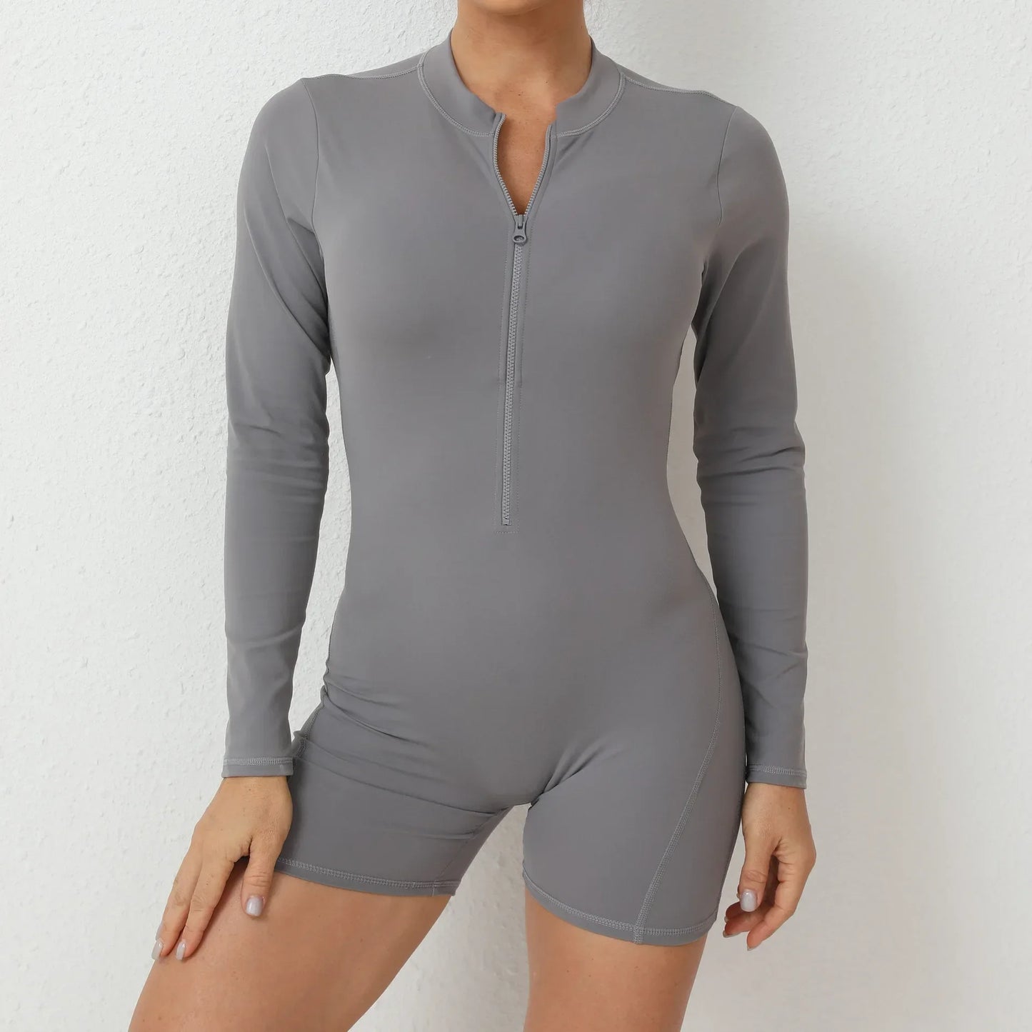 Seamless Yoga Zipper Jumpsuits Sports Fitness Beauty Back Hip-Lifting Long-Sleeved One-Piece Workout Gym Bodysuits for Women