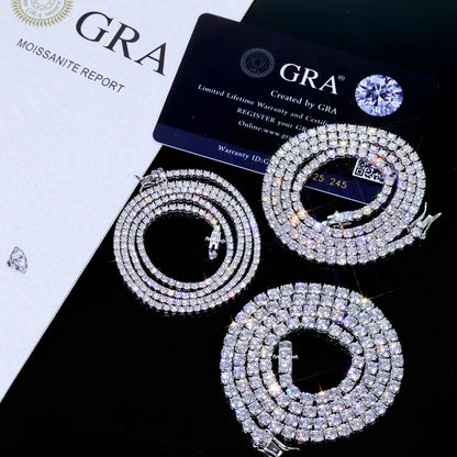 Luxur Jewelry 925 VVS 2/3/4/5MM Width Moissanite Tennis Necklace Pass Diamond Test Bling Iced Sterling Silver Chain with Gra