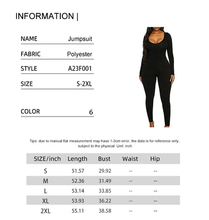 Spring Summer New Women's Long Sleeve Solid Color Skinny Jumpsuit Fashion Sports Fitness Pullover Casual Wear