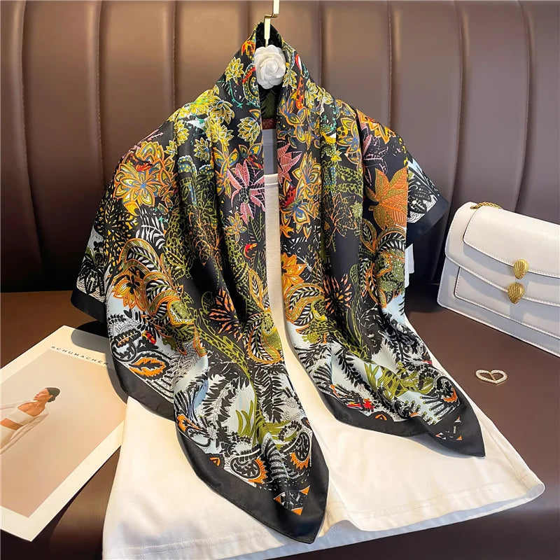 Brand Twill Silk Scarf Women Luxury Shawl Wrap 90cm Square Headband Print Neck Tie Female Hijab Satin Echarpe 2025 Bandana