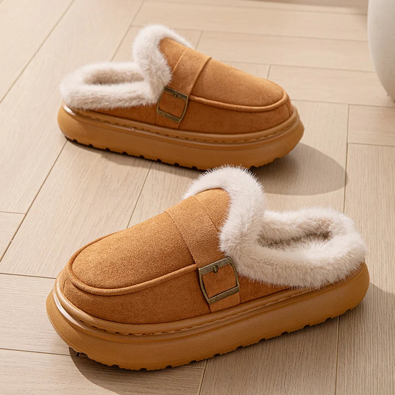 Casual Women's Home Slippers Winter Plush Luxury Designer Woman Shoes Indoor Fluffy Platform Fuzzy Fur Slides Elegant Flats Warm