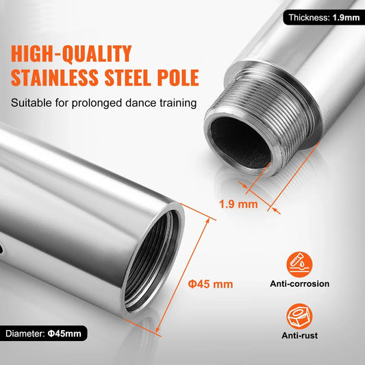 SIHAO Portable Height-Adjustable Dance Pole, Stainless Steel, Dual-Mode (Spinning/Static), Stable Construction, Perfect for Home Workouts, Gym Training, and Stage Performances