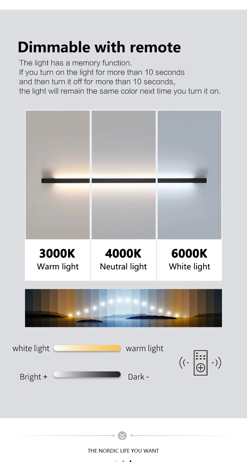 Modern Minimalist Long Wall Lamp LED Wall Mounted Light Indoor Living Room Bedroom Background Lamp Home Decora Fixtures 110/220V