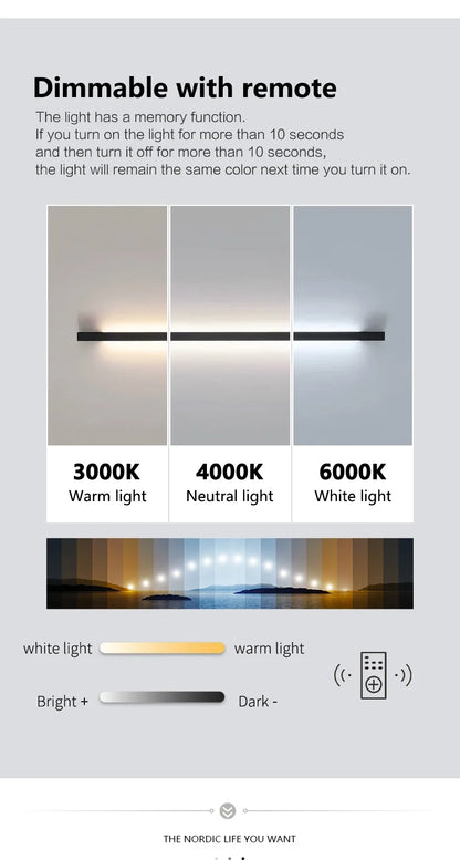 Modern Minimalist Long Wall Lamp LED Wall Mounted Light Indoor Living Room Bedroom Background Lamp Home Decora Fixtures 110/220V
