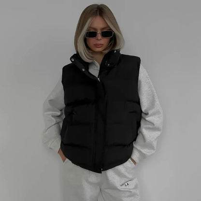 Winter Padded Vests For Woman Zipper Hooded Sleeveless Jacket and Waistcoats Fashion Warm Parkas Coat Outerwear Streetwear