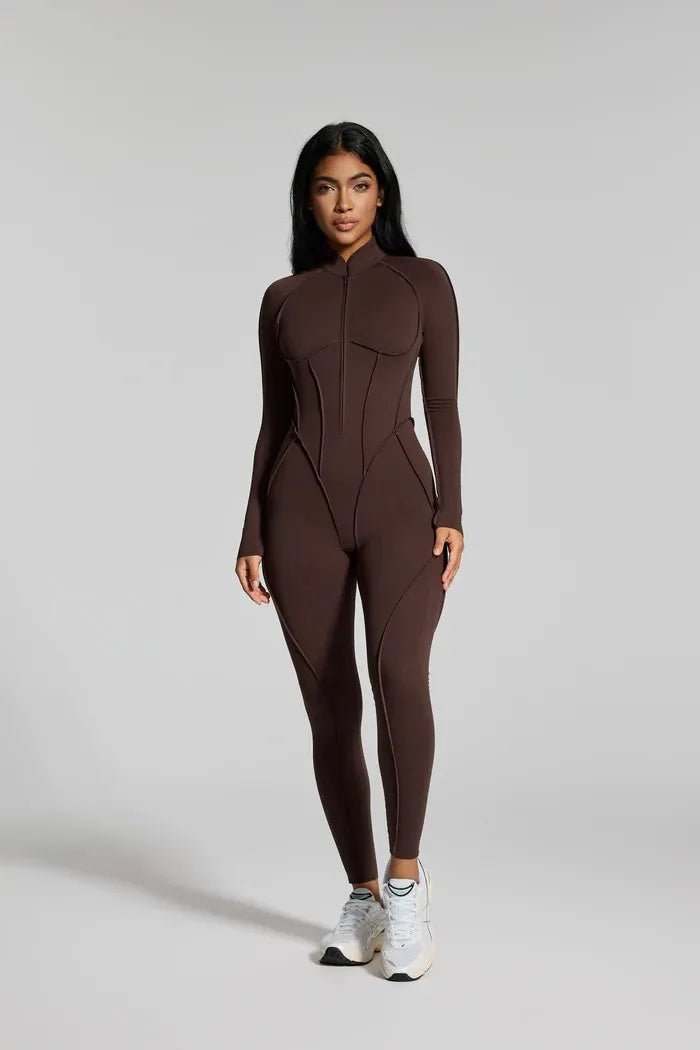 FUBEIKE Women's Yoga Set Fashion Sexy Slim Fit Long Sleeve Zipper Sports Gym Workout Legging Bodysuits Outdoor Activewear