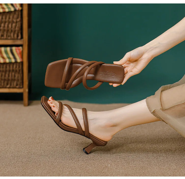 Elegant Ladies Glass Tacones Slippers Open Toe Thick Band Sandals Women High Heels Shoes Wedges Open Toe Slides Beach Sandalias